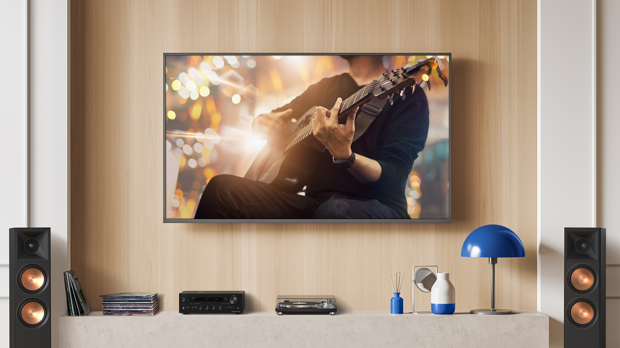 Onkyo TX 8470 Black and Klipsch RP 8000 F in Beautiful Modern Media Room 2000x1333