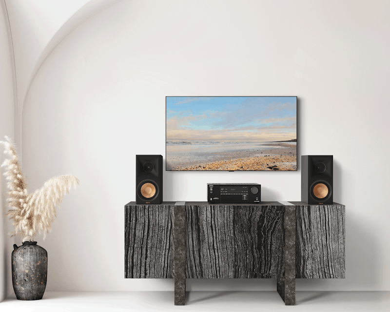 Onkyo TX NR5100 Klipsch RP600 M on Beautiful Side Table 2000x1333